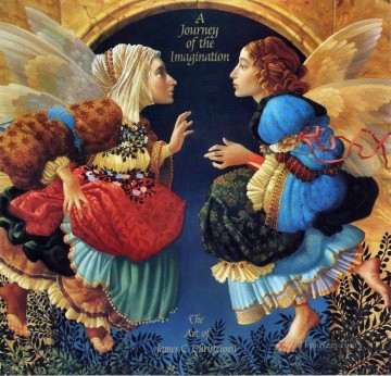  Angels Oil Painting - Two Angels Discussing Botticelli Fantasy
